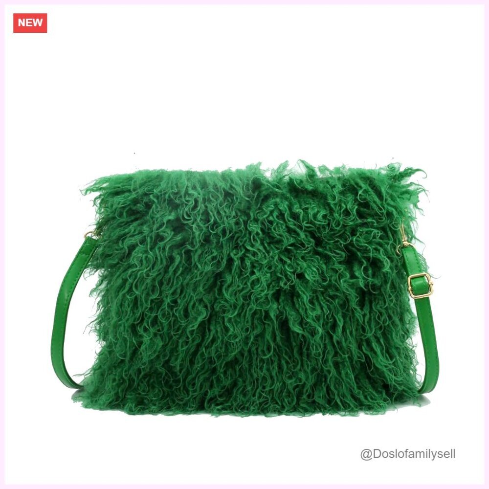 Faux Fur Crossbody Bag with Shoulder Strap, Soft Plush Handbag Purse